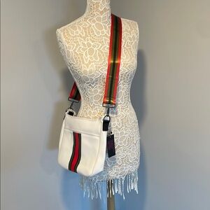 HAUTE SHORE White and Red Crossbody Bag with Nautical Flair